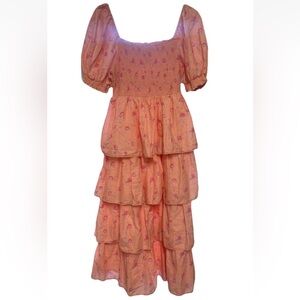 Loveshackfancy Simone Tiered Smoked Maxi Dress Pink Melon Medium